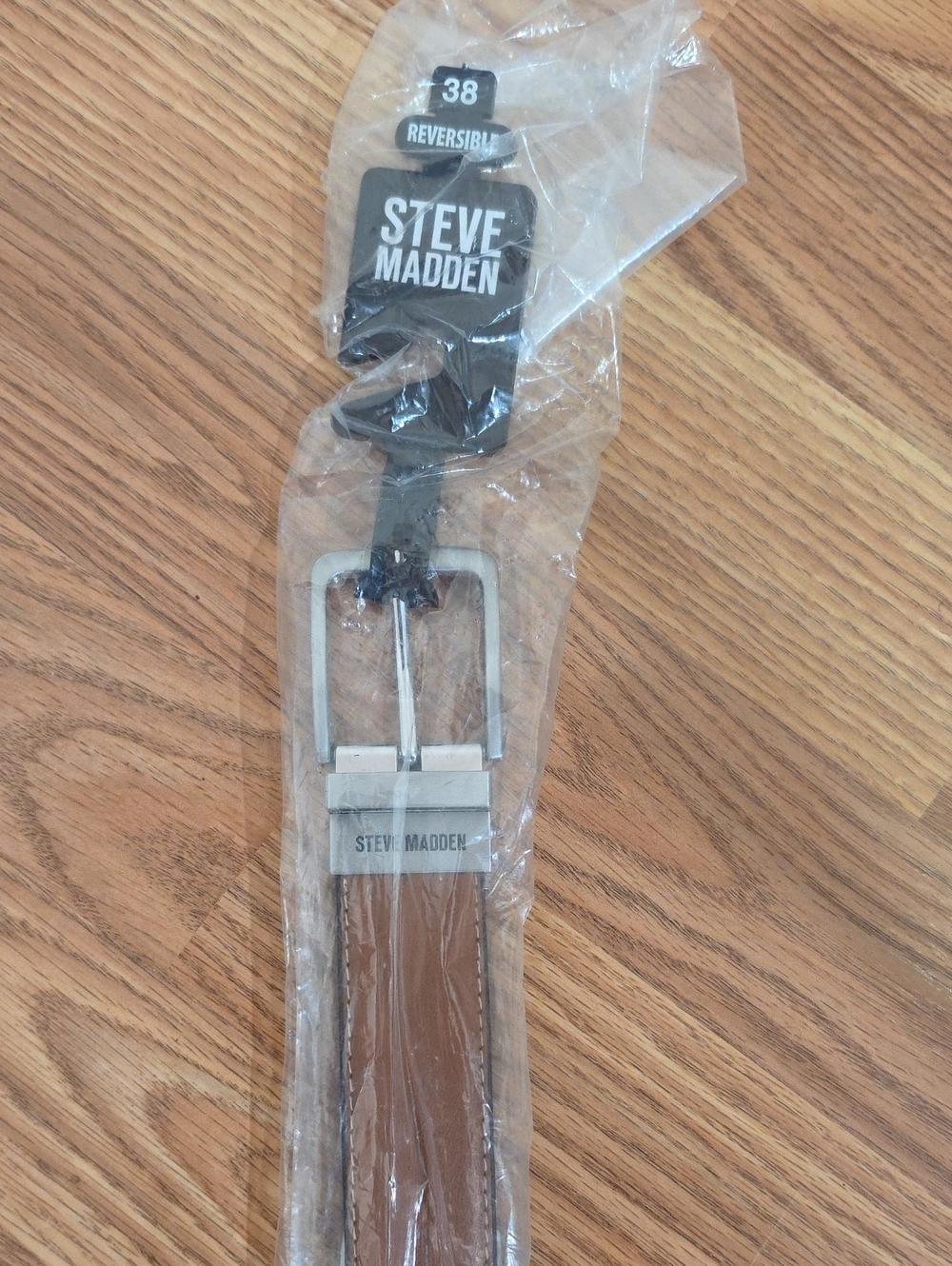 Steve Madden Brown/Black Reversible Leather Belt with Silver Buckle - Size 38